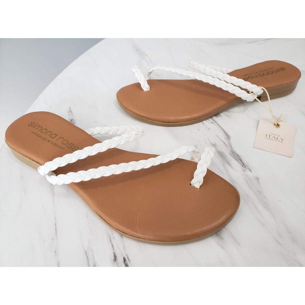NEW SIZE 7.5 Braided Leather Strappy Simona Rossi Flat Sandals Boho Simple Brown